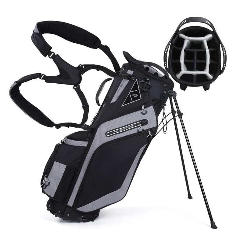 Golf Stand Bag 14 Way Top Dividers Ergonomic with Stand 8 Pockets,Lightweight Golf Bag for Men, Golf Bags with Stand,Dual Strap, Rain Hood