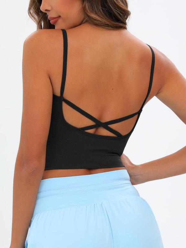 Women's Plain Criss Cross Backless Sports Bra, Solid Crop Sports Top, Women Sport & Outdoor Clothing, Ladies Sportswear Clothing for Indoor Outdoor Wear