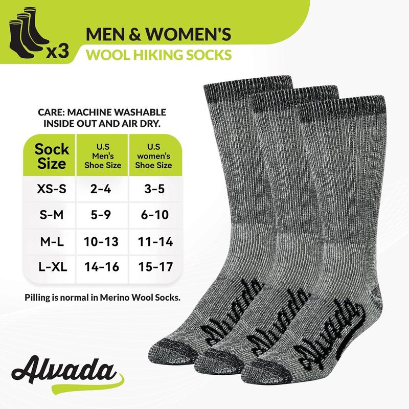 Womens Mens Merino Wool Crew Socks Thermal and Warm Socks for Winter Work Hiking Running 3 Pairs