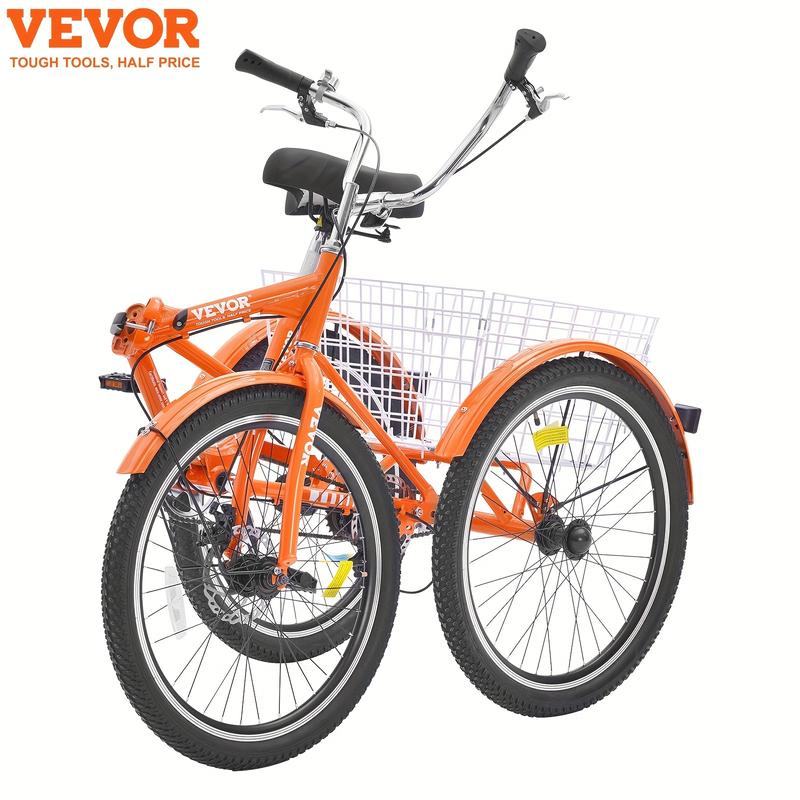 26-Inch Adult Tricycle Folding Tricycle, Aluminum Alloy Brake and Quick Assembly, 3-Wheel Bicycle 1-Speed Tricycle with Shopping Basket, Suitable for Elderly Adults, Vibrant Orange