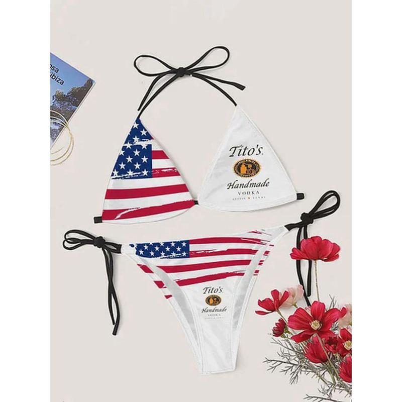 Tito's Vodka American Flag Drinking Print Bikini Set