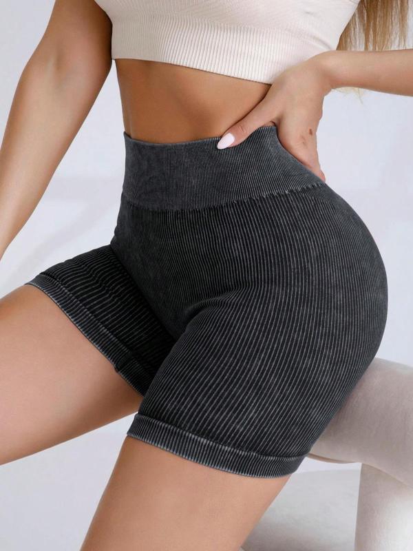 Women's Solid High Waist Sports Shorts, Gym Shorts, High Stretch Ribbed Yoga Shorts, Ladies Summer Sportswear, Gym Clothes, Shorts for Women, Summer Outfits 2024