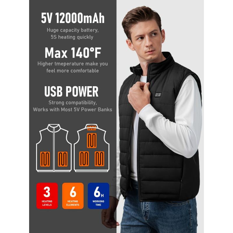 Lightweight Running Jacket, USB Rechargeable Thermal Vest For Outdoor Sports, Hiking, Fishing, Cycling And Skiing - Polyester, Non-elastic, Solid Color, Regular Fit