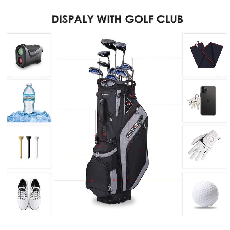 Golf Stand Bag 14 Way Top Dividers Ergonomic with Stand 8 Pockets,Lightweight Golf Bag for Men, Golf Bags with Stand,Dual Strap, Rain Hood