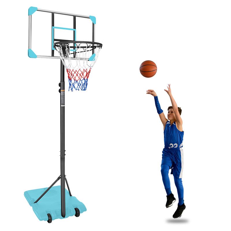 Portable Basketball Goal System with Stable Base and Wheels for Indoor Outdoor Height Adjustable 5.6 to 7ft Hoop - 28 Inch Backboard