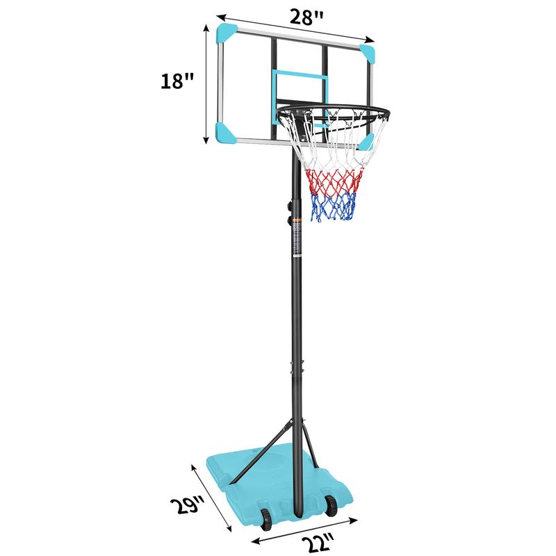 Portable Basketball Goal System with Stable Base and Wheels for Indoor Outdoor Height Adjustable 5.6 to 7ft Hoop - 28 Inch Backboard