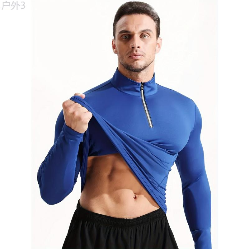 Autumn & Winter Essential: Men's Quick-Dry Breathable Long Sleeve Half-Zipped Athletic Sweatshirt for Sports