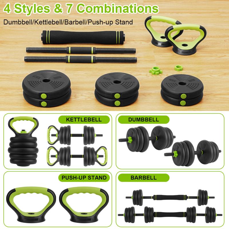 4 in 1 Adjustable Dumbbells Set, 44LB Dumbbell Set with Non-slip Handles, Fitness Workout Equipment for Men Women,Barbell,Dumbbell,Kettlebell,Push-ups