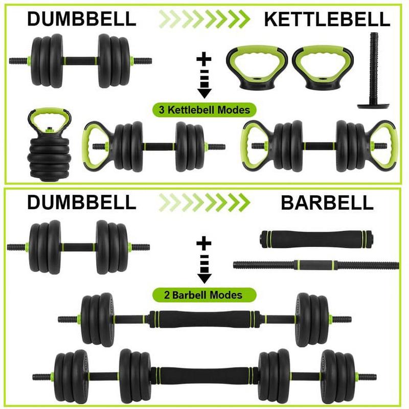 4 in 1 Adjustable Dumbbells Set, 44LB Dumbbell Set with Non-slip Handles, Fitness Workout Equipment for Men Women,Barbell,Dumbbell,Kettlebell,Push-ups