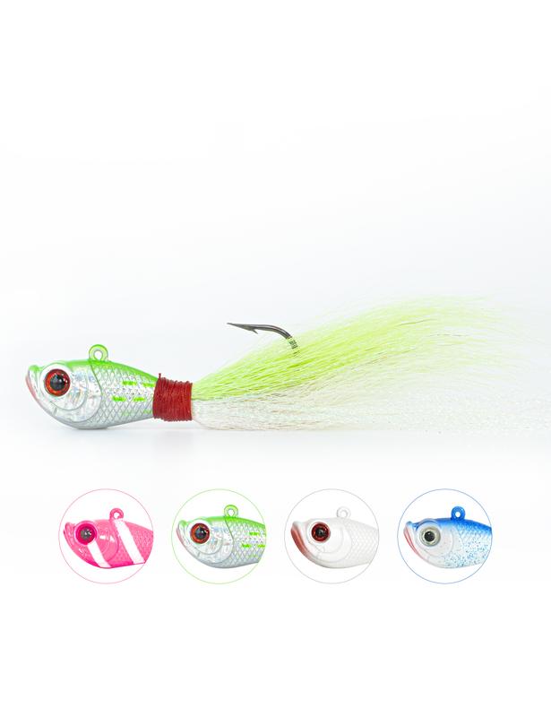 BLUEWING Bucktail Jig 2pcs Lead Head Jig Saltwater Fluke Lure Hair Jig for Bluefish, Bass Fishing