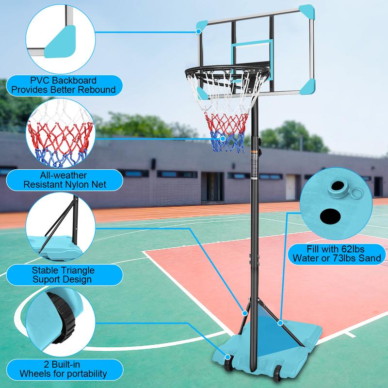 Portable Basketball Goal System with Stable Base and Wheels for Indoor Outdoor Height Adjustable 5.6 to 7ft Hoop - 28 Inch Backboard