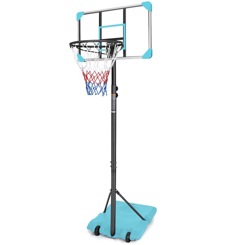 Portable Basketball Goal System with Stable Base and Wheels for Indoor Outdoor Height Adjustable 5.6 to 7ft Hoop - 28 Inch Backboard