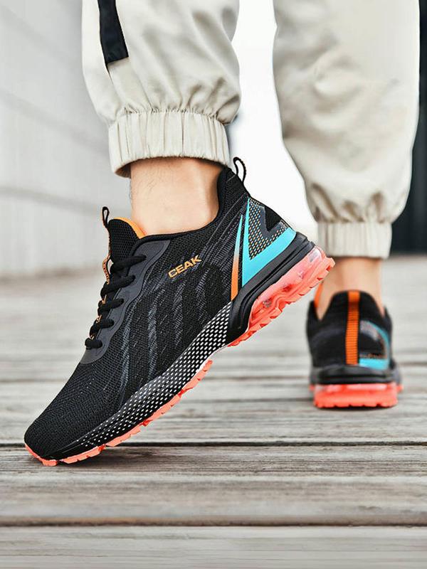 Men's Letter Print Lace Up Running Shoes, Casual Sporty Breathable Comfortable Air Sole Sneakers, Outdoor Sports Running Shoes