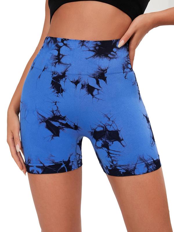 Women's Tie Dye Print Ruched Sports Shorts, Casual Comfy Breathable High Waist Skinny Shorts for Yoga Gym Workout Running, Ladies Sportswear for All Seasons