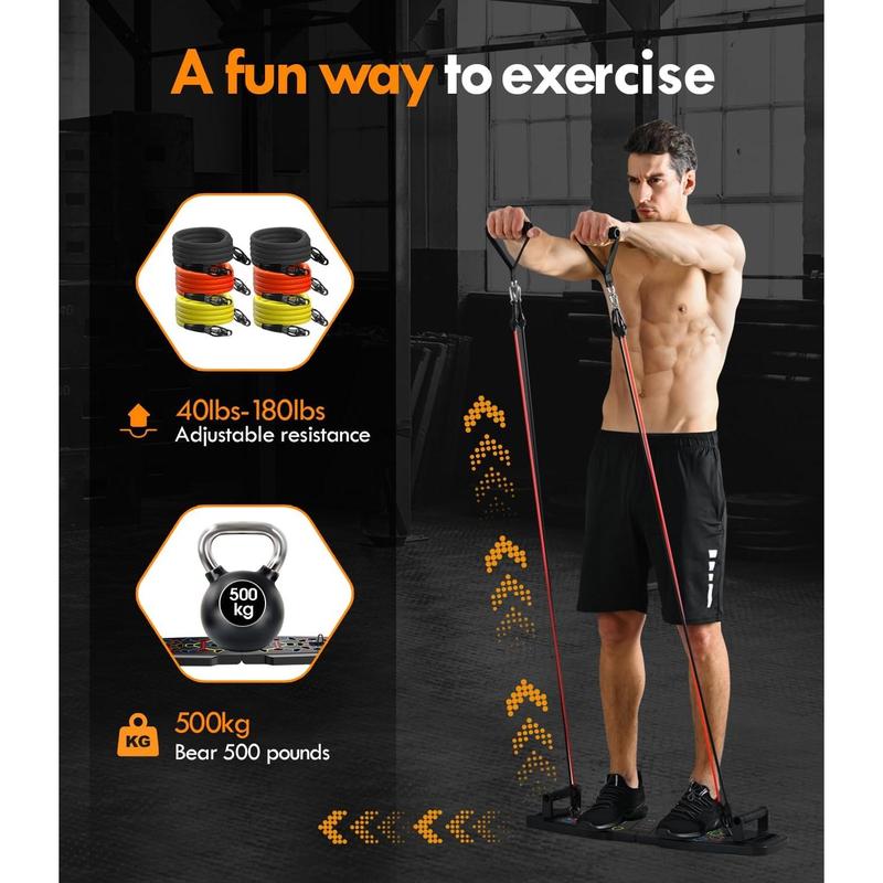 Push Up Board,Home Gym,Portable Exercise Equipment,Pilates Bar & 20 Fitness Accessories with Resistance Bands & Ab Roller Wheel,Full Body Workout at Home.