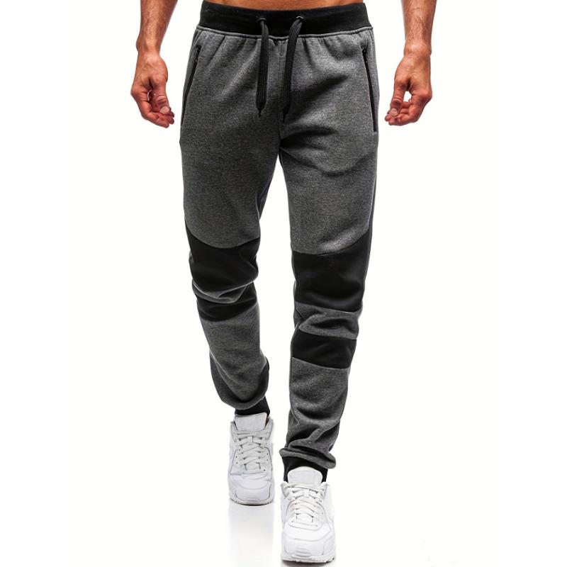 Color Block Joggers, Men's Casual Loose Fit Slightly Stretch Waist Drawstring Pants For The Four Seasons Fitness Cycling