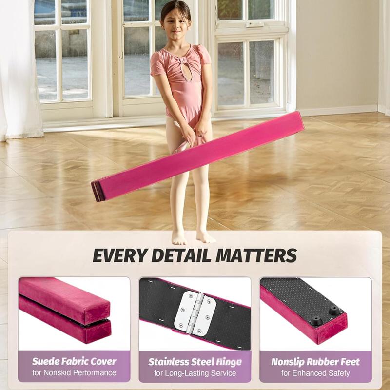 8 Ft Folding Gymnastic Balance Beam, Floor Balance Beam with Carrying Handles - Ideal for   Home Gym Exercise Beginner to Pro, Non-Slip Surface