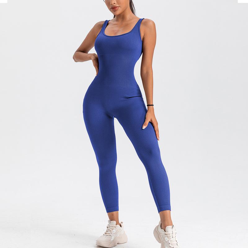 Women's Jumpsuits Seamless Ribbed Square Neck One Piece Yoga Workout Sleeveless Rompers Sexy Tank Top summer clothes