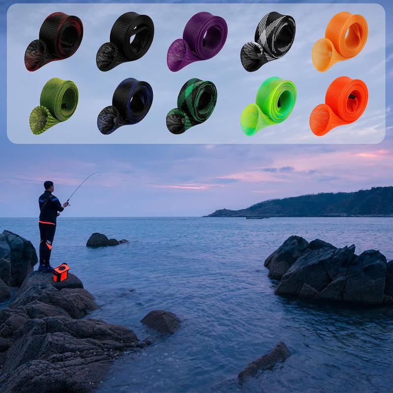 12Pcs Rod Sock Fishing Rod Sleeve, Cover Braided Mesh Rod Protector Pole Gloves Fishing Tools. Flat or Pointed End Spinning or Casting Rods. for Casting Sea Fishing Rod Spinning Fishing Rod