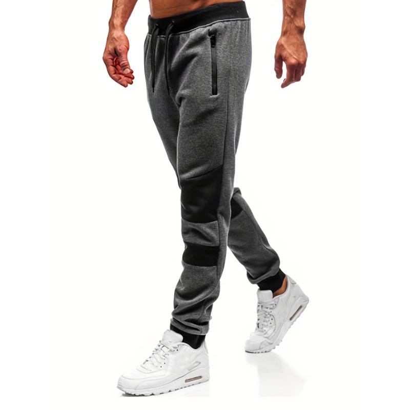 Color Block Joggers, Men's Casual Loose Fit Slightly Stretch Waist Drawstring Pants For The Four Seasons Fitness Cycling