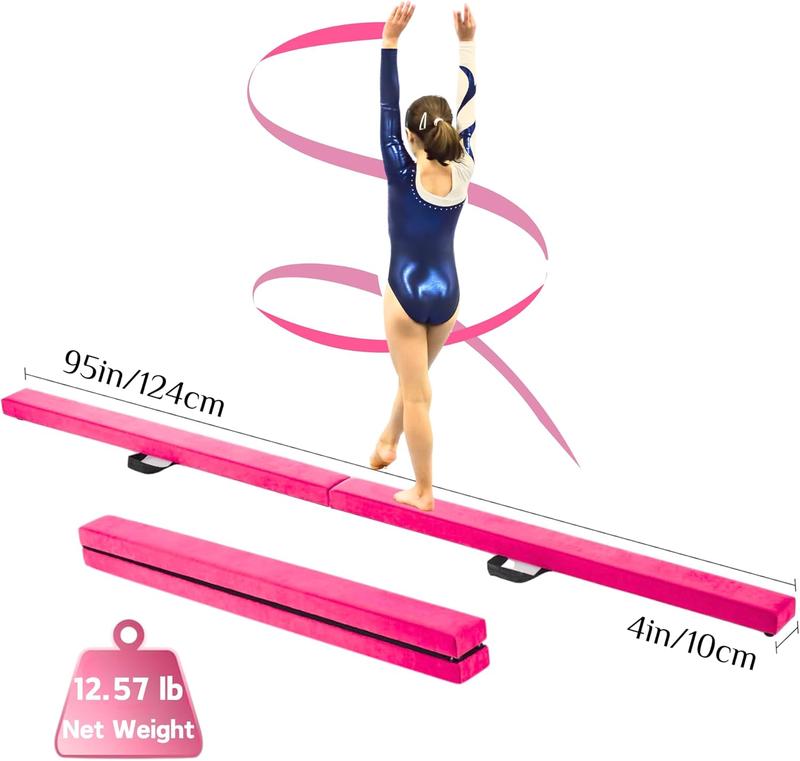 8 Ft Folding Gymnastic Balance Beam, Floor Balance Beam with Carrying Handles - Ideal for   Home Gym Exercise Beginner to Pro, Non-Slip Surface