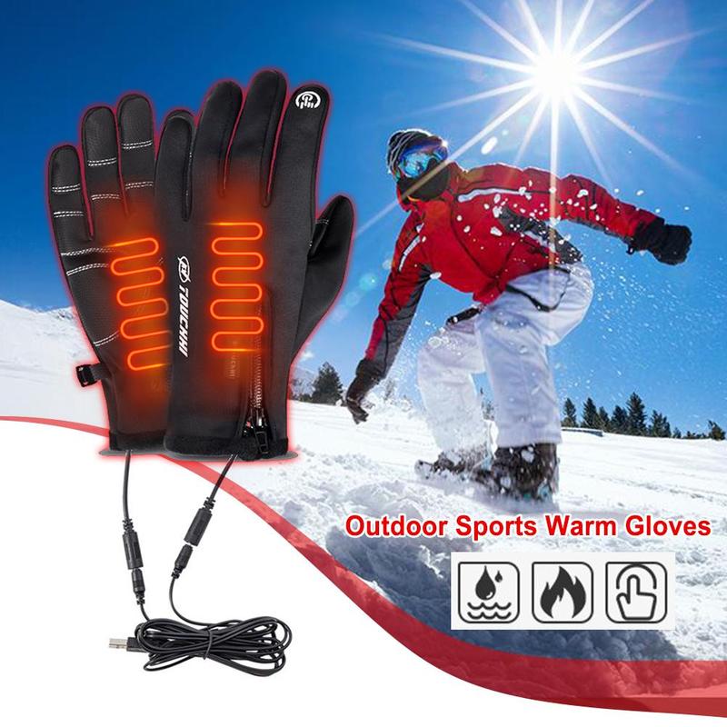 USB Heated Gloves Man Windproof Winter Motorcycle Gloves Hand Warmer Rechargeable Touch Screen Cycling Gloves for Camping Hiking