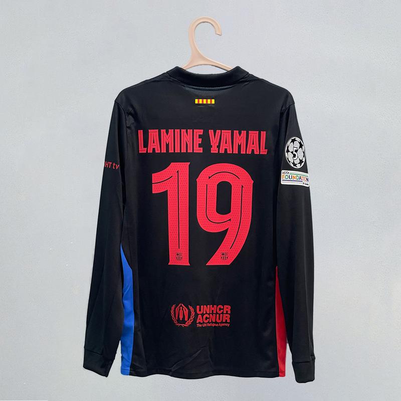 24 25 Yamal 19#  Away Black Football jersey Long sleeve Fan edition Sports