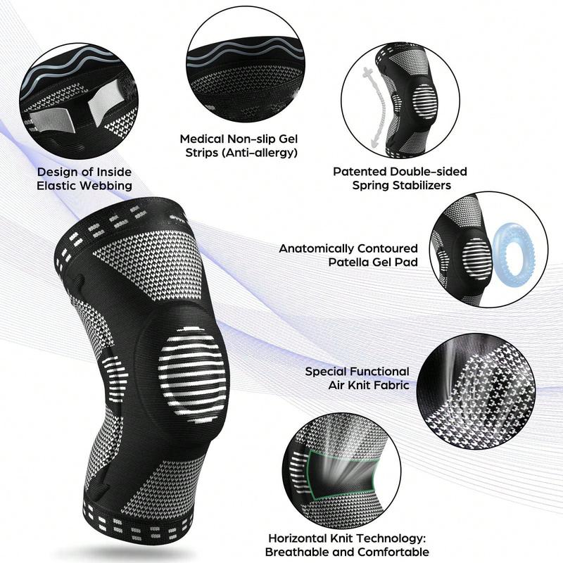 1pc Professional Knee Brace, Pressurized Silicone Shock Absorbing Knee Pads, Knee Support With Patella Pad And Side Stabilizers, Compression Knee Sleeve For Meniscus Tear, Runner, Workout