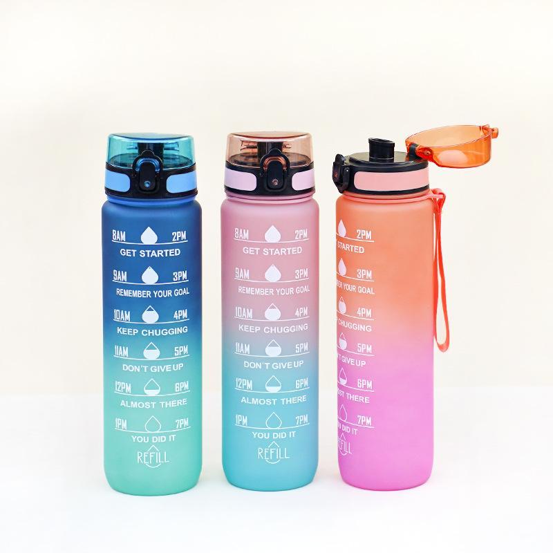 1000ML Water Bottle With Time Marker, Leakproof Drinking Cup With Handle, Sports Water Bottle For Fitness Running