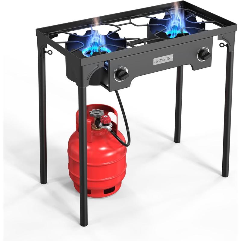 2 Burner Outdoor Propane Gas Stove 150,000 BTU High Pressure Stand Cooker for Backyard Cooking Camping Home Brewing Canning Turkey Frying, 20 PSI Regulator