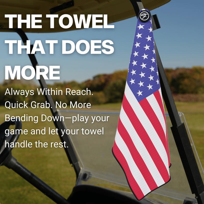 Fore Show American Flag Magnetic Golf Towel Waffle Microfiber with Magnet for Golf Bags, Carts & Clubs - 24” x 16” Magnetic Golf Towel for Men Cool Golf Accessory Golf Towel Magnet USA Flag