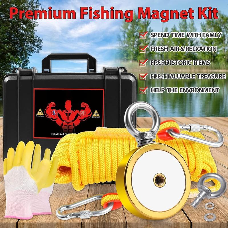 Double Sided Fishing Magnets 1000 lbs Pulling Force Fishing Magnet Kit with Case, 2.95