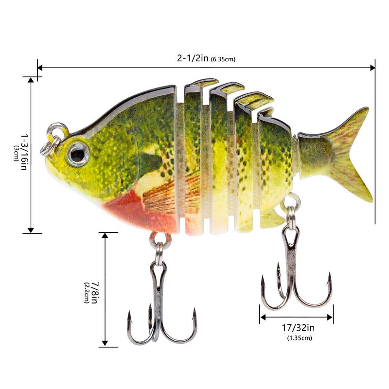 Bassdash SwimPanfish 2.5” 0.34oz Hard Bluegill Swimbaits Multi Jointed Topwater Trout Bass Fishing Crank Lure