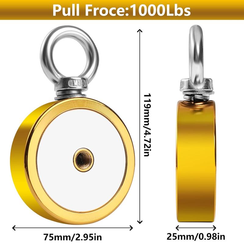 Double Sided Fishing Magnets 1000 lbs Pulling Force Fishing Magnet Kit with Case, 2.95