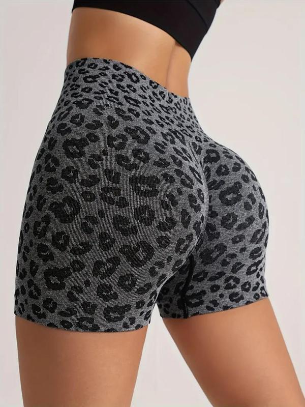 Women's Leopard Print High Waist Sports Shorts, Gym Shorts, Casual Comfy Breathable Seamless Skinny Shorts for Yoga Gym Workout Running, Ladies Sportswear for All Seasons