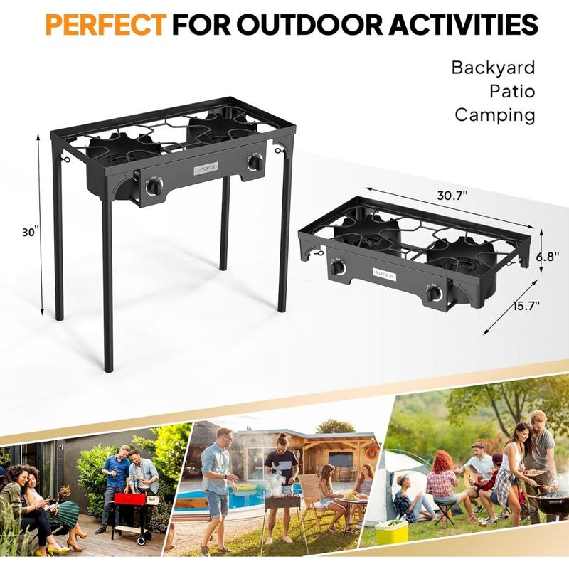 2 Burner Outdoor Propane Gas Stove 150,000 BTU High Pressure Stand Cooker for Backyard Cooking Camping Home Brewing Canning Turkey Frying, 20 PSI Regulator