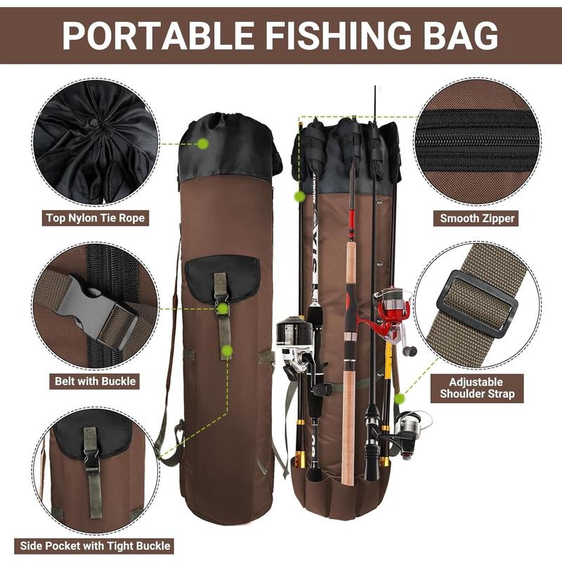 Fishing Rod Bag, Fishing Rod Case Bag with Durable Folding Oxford Fabric, Portable Fishing Bag Fish Rod Storage Bag Fishing Pole Case Bag for Men Fishing Gifts (Coffee)