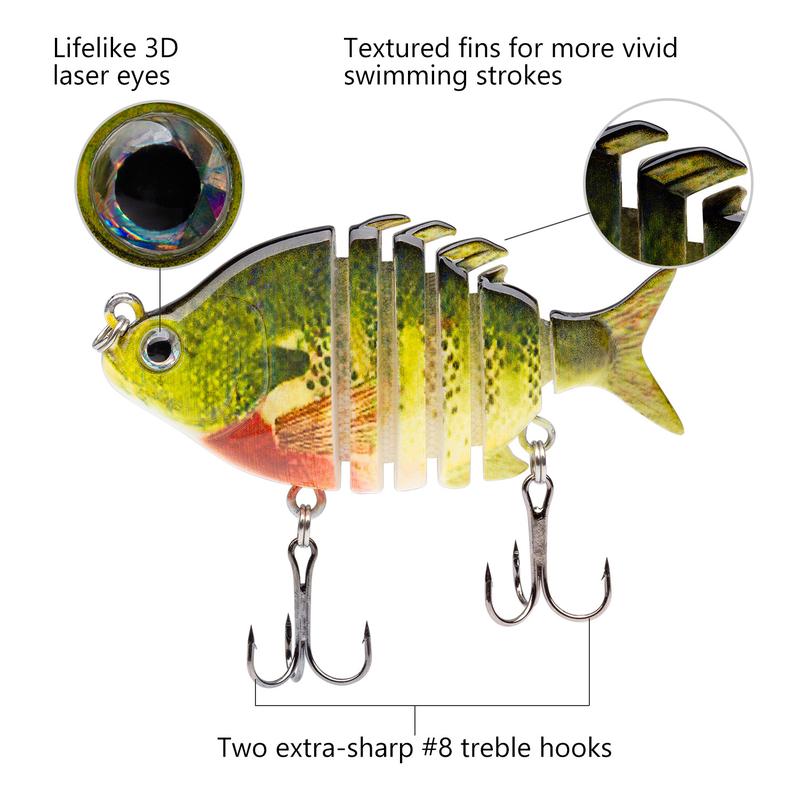 Bassdash SwimPanfish 2.5” 0.34oz Hard Bluegill Swimbaits Multi Jointed Topwater Trout Bass Fishing Crank Lure