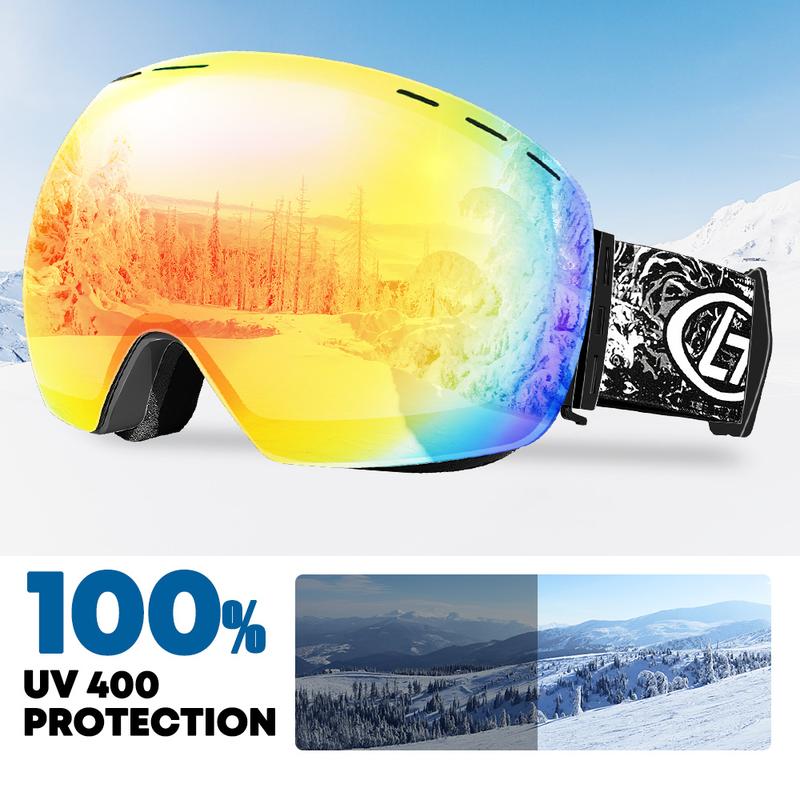 ZION Ski Goggles, Anti Fog UV400 Protection Double Layer Spherical, With Cold Hot Perfect Circulatory System, Anti-Glare Lenses Snow Snowboard Skiing Goggles for Men, Women, Youth (Red) Windproof Anti-Fog