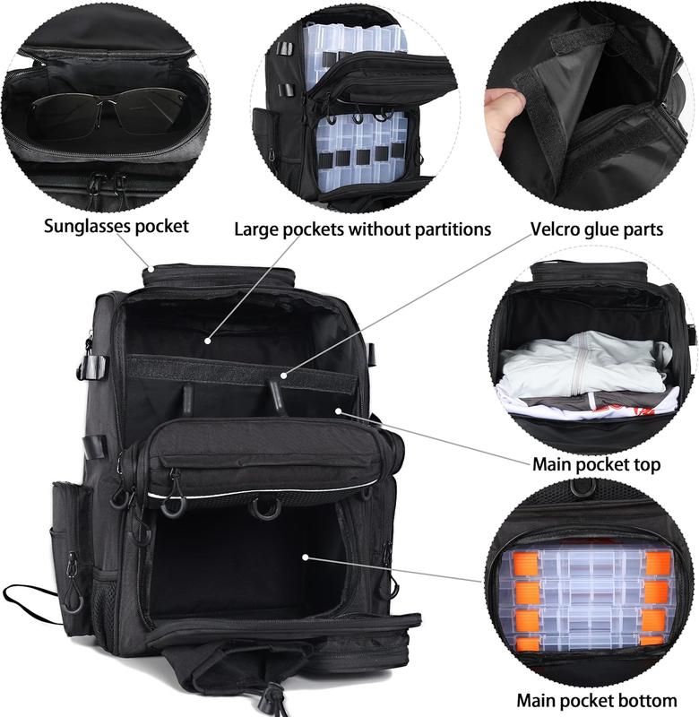 Fishing Tackle Backpack With Rod Holders, 40L Large Fishing Backpack Store Fishing Gear for Fishing, Camping, Hiking