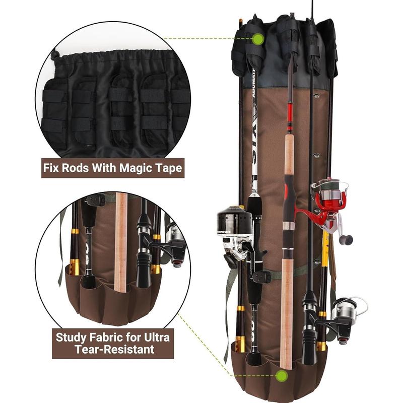 Fishing Rod Bag, Fishing Rod Case Bag with Durable Folding Oxford Fabric, Portable Fishing Bag Fish Rod Storage Bag Fishing Pole Case Bag for Men Fishing Gifts (Coffee)