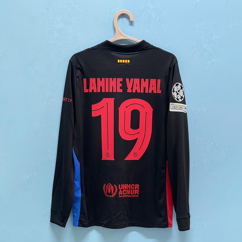 24 25 Yamal 19#  Away Black Football jersey Long sleeve Fan edition Sports