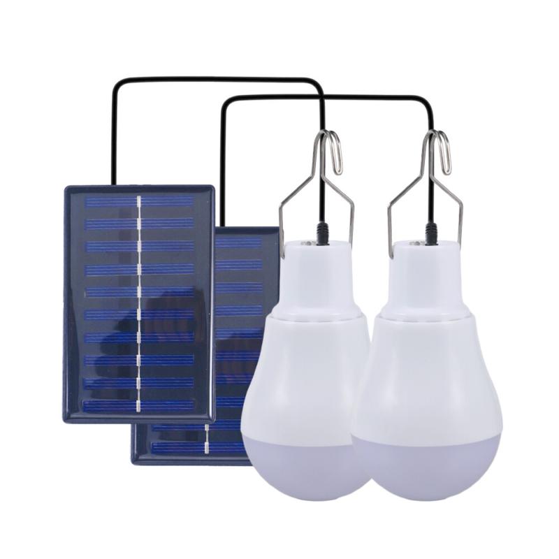 2pcs Outdoor LED Solar Panel Powered Tent Lamp Yard Portable Camping Bulb Light