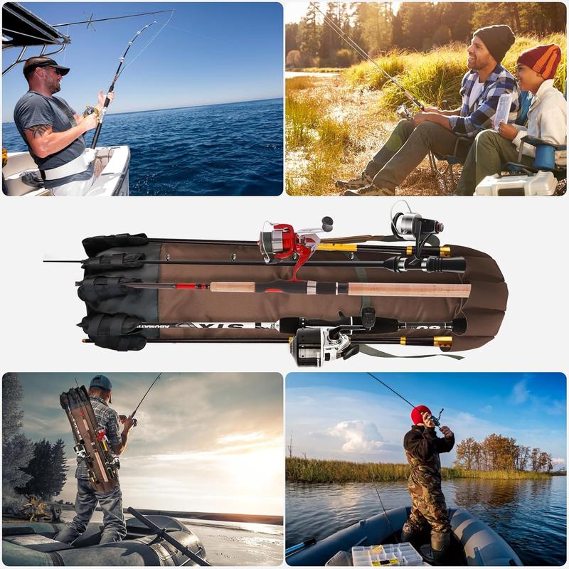 Fishing Rod Bag, Fishing Rod Case Bag with Durable Folding Oxford Fabric, Portable Fishing Bag Fish Rod Storage Bag Fishing Pole Case Bag for Men Fishing Gifts (Coffee)