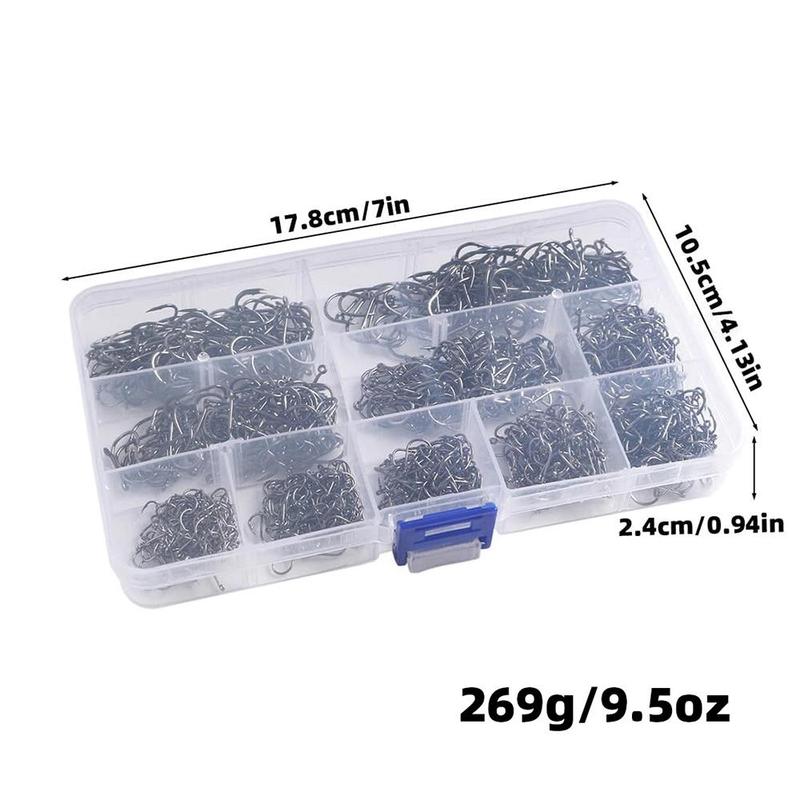 Fishing Hook Set, 2000pcs box Mixed Sizes Fishing Hook with Barbs and Holes, Fishing Tackle Set for Various Water Bodies, Outdoor Fishing Accessories