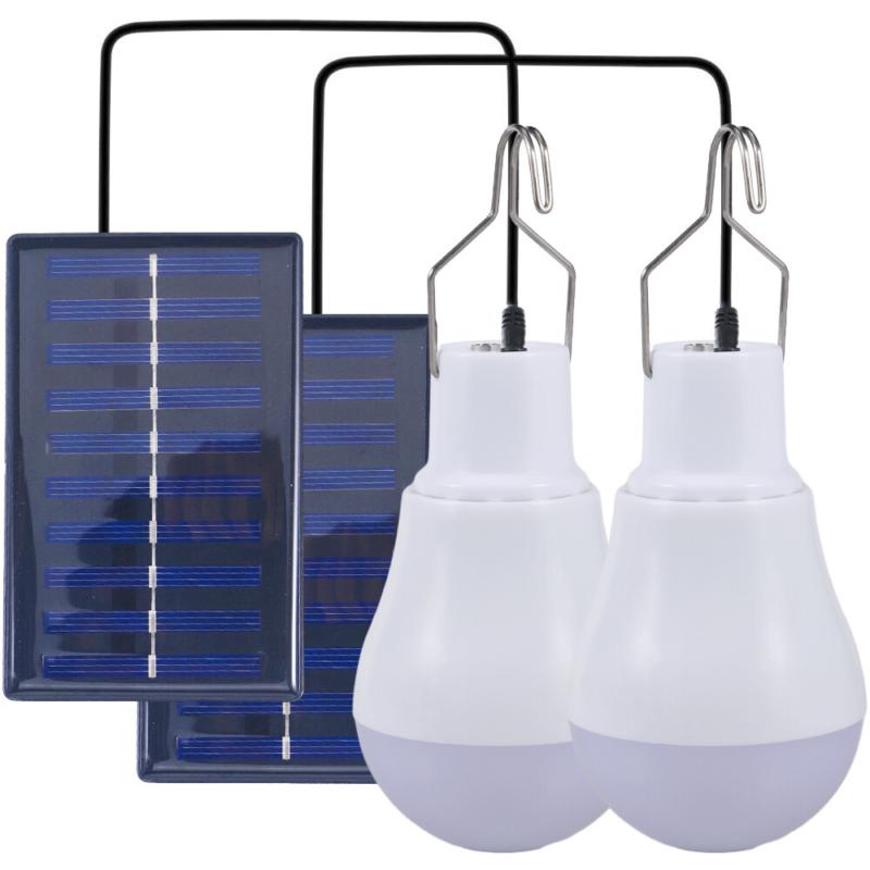 2pcs Outdoor LED Solar Panel Powered Tent Lamp Yard Portable Camping Bulb Light