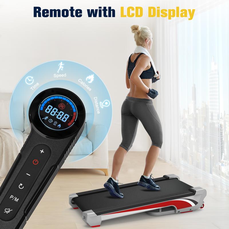 Redliro Walking Pad Treadmill with 6% Incline, Under Desk Treadmill 350+ lb Capacity Portable for Home & Office, Compact Mini Jogging Machine for Small Space Installation-Free with Remote Control