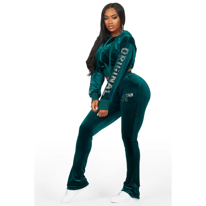 Shakura Green Stacked Velour Trackset