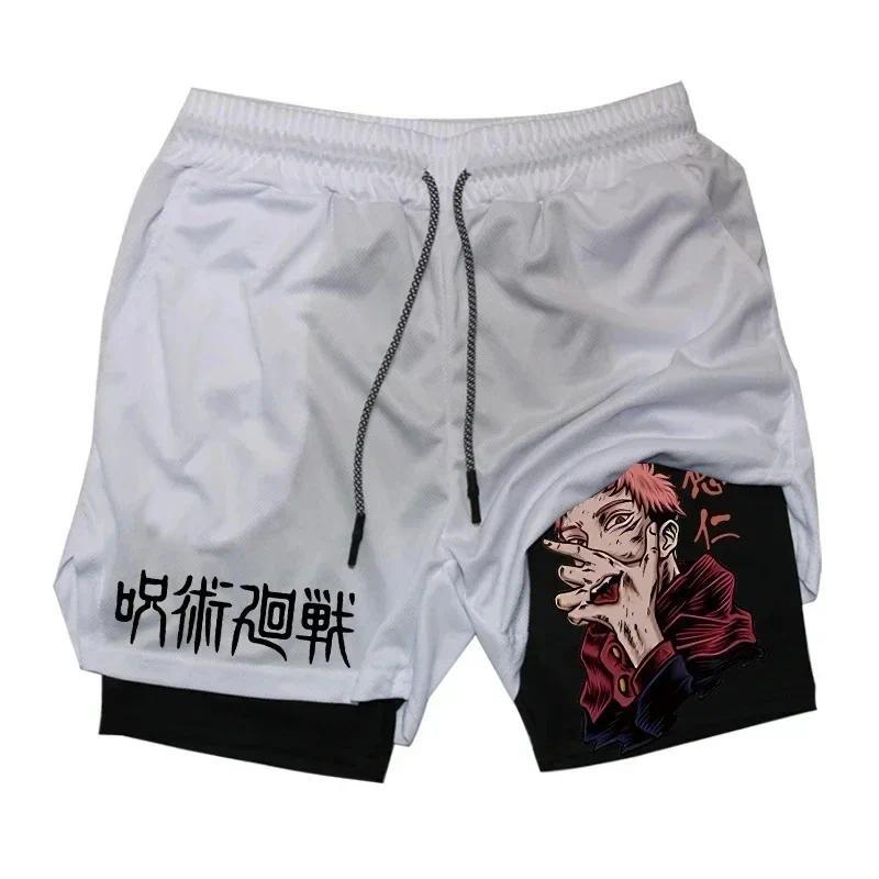 Summer Breathable 2-in-1 Mens Gym Clothes Men Anime Gym Shorts Compression Fitness Double Layer Shorts Anime Quick-Drying Running Sports Shorts Running Gear for Men Free shipping,Free delivery sprayground  shorts