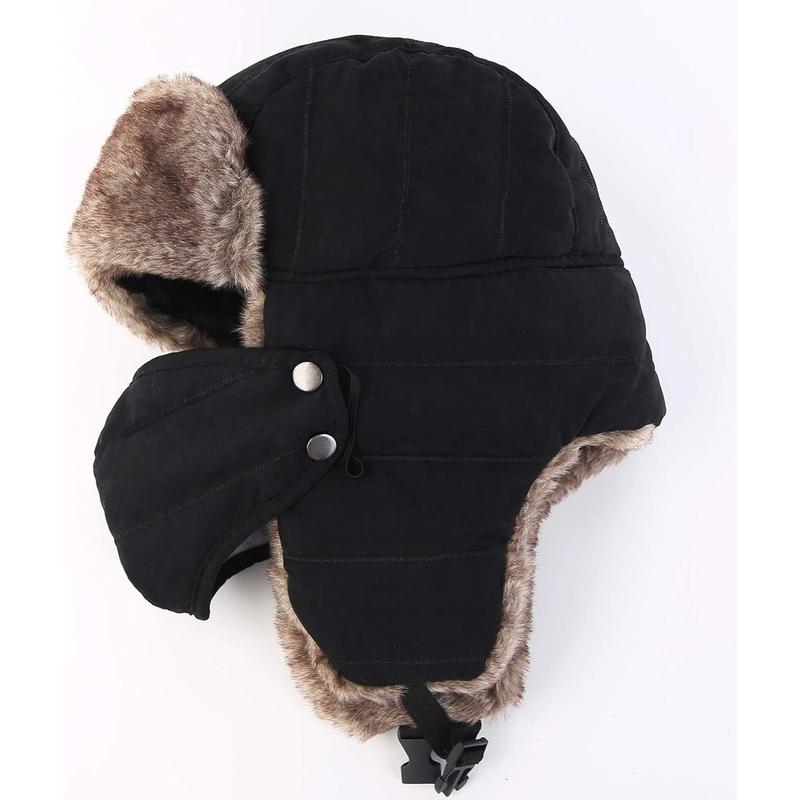 Men Trooper Trapper Hat Warm Winter Hats with Removable Face Mask Earflaps Faux Fur Winter Essential Outdoor Sports Hat winter essential